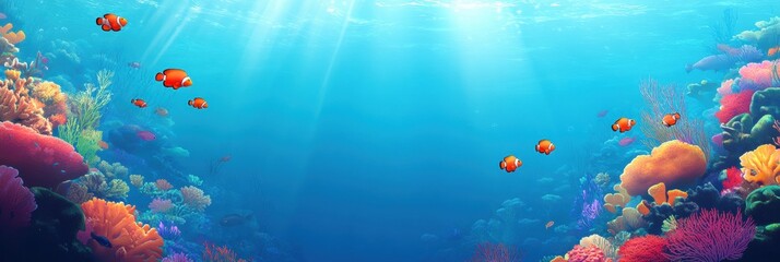 Aufkleber - Vibrant coral reef bustling with colorful tropical fish during a peaceful sunny day. Generative AI