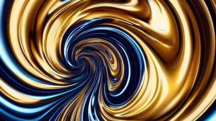 Poster - Swirling abstract pattern with blue and gold hues, digital art. Modern artistic expression and creativity concept