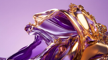 Poster - Purple and gold sculpture displayed on a vibrant purple background with tulips for artistic composition
