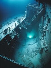 Poster - A massive undersea research facility, cracked open, revealing a glowing deep-sea abyss