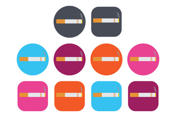 Poster - Smoking icons. Cigarette with smoke vector icon between colourful circle and square shape. Smoke cigarette vector set isolated on white background. Vector illustration.