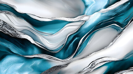 Poster - Close up of a blue and white abstract painting with hints of teal and texture details