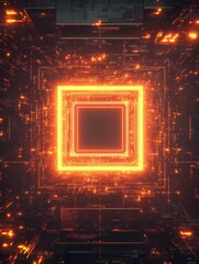 Leinwandbilder - Intricate microchip design illuminated by vibrant orange light in a high tech environment. Generative AI