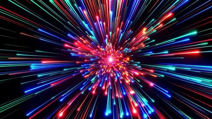 Aufkleber - Colorful light burst explosion with red, blue, and green streaks in the night sky, futuristic fireworks display concept