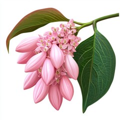 Canvas Print - Delicate Pink Floral Arrangement with Vibrant Leaves in a Nature Inspired Setting