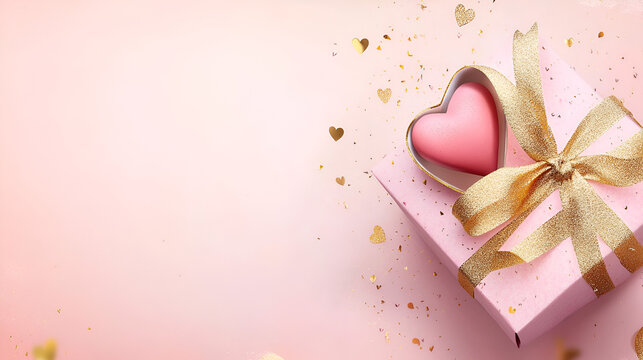Mothers day banner  with open gift heart on pink background ai generative
