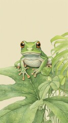 Wall Mural - Wallpaper green frog amphibian wildlife reptile.