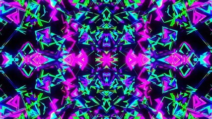 Poster - Neon kaleidoscope with vibrant geometric patterns, colorful abstract background. Psychedelic digital art concept