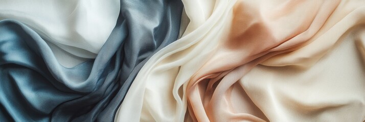 Leinwandbilder - Elegant flowing silk fabrics in soft tones against a neutral background, ideal for design or presentation use. Generative AI