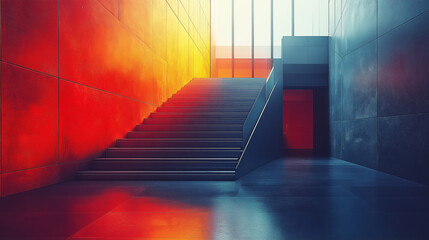Poster - abstract minimalistic modern architectural stairway 
 structure with clean geometric lines. Generative AI . Generative AI