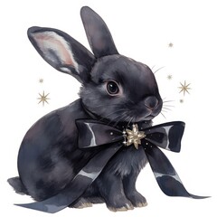 Canvas Print - Adorable black rabbit illustration