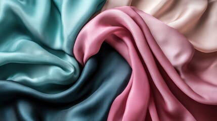 Aufkleber - Exquisite silk fabrics arranged beautifully in soft hues and elegant tones for a refined display. Generative AI