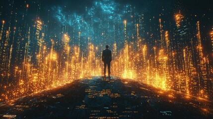 Leinwandbilder - Digital world concept art futuristic cityscape in dark virtual realities perspective