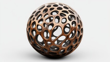Poster - 3d wooden sphere with intricate openwork design and multiple holes for decorative purposes