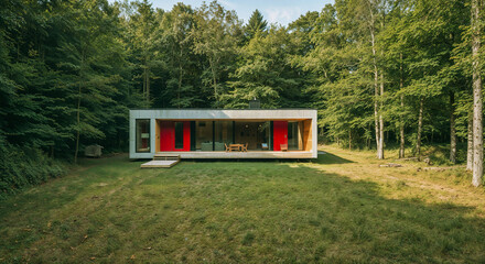 Poster - modern cottage in the bosom of nature . Generative AI