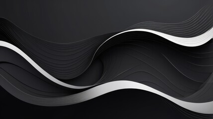 Aufkleber - Elegant Black and Silver Abstract Background with Smooth Wavy Lines Design