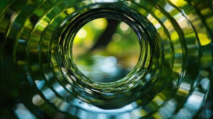 Poster - Green glass vase reflecting tree on abstract circular green bokeh background