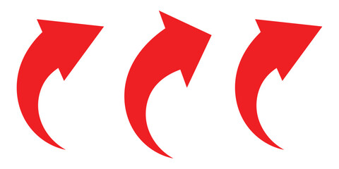 Poster - Red arrow curve direction vector. Set of long Red curve arrow icon vector . Red curve arrow icon set. long arrow icon set. curve arrow vector illustration. Curved or arch arrow. Design eps 10. 