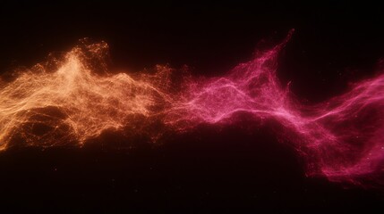 Poster - Abstract Glowing Particle Stream in Orange and Pink on Dark Backdrop for Technological Presentation