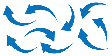 Poster - Set of long blue curve arrow icon vector . blue curve arrow icon set. long arrow icon set. curve arrow vector illustration. Curved or arch arrow. 
