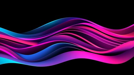 Poster - abstract wave art with blue purple and pink strips against a black backdrop for modern presentation