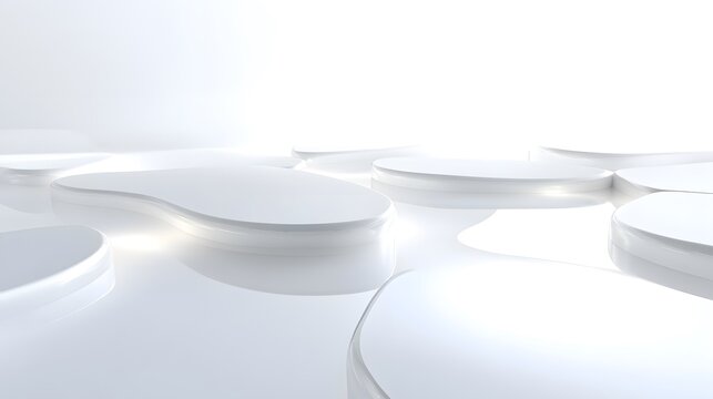 Minimalist white platforms arranged in a bright illuminated setting