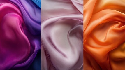Leinwandbilder - Silk fabrics in elegant hues displayed against a neutral background with soft lighting for artistic inspiration. Generative AI