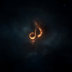 Poster - Celestial Melody Fiery Note Dancing Among the Cosmos a Symphony of Stars and Burning Sound Waves