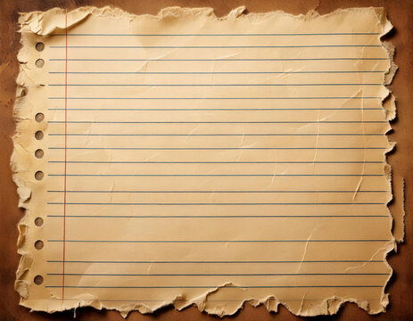 A piece of torn, lined paper that has a hole located in the middle