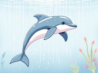 Wall Mural - an image of a dolphin swimming in the ocean with a lot of water, there is a dolphin that is jumping in the water