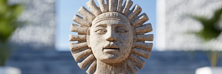 elegant aztec sun stone carving glowing under dramatic lighting showing intricate symbols representi