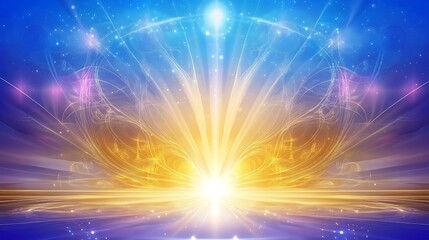 Poster - Celestial Radiance and Golden Energy Flow Emanating from a Divine Source of Light and Illumination