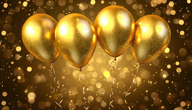 Realistic birthday background with golden balloons