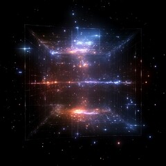 Poster - Cosmic Cube Enclosed Stellar Glow Fractal Nebula Digital Rendering Galactic Visual