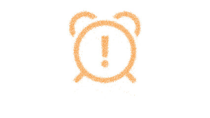 Icon alarm exclamation is made of yellow grains of sand. Some grains of sand fall down. Transparent background. Black