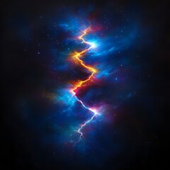 Poster - Cosmic Lightning Display in a Nebula of Galactic Star Cluster With Multicolored Energy Sparks Effect