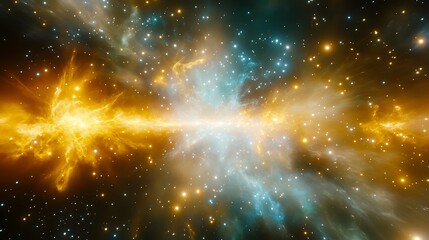 Poster - Cosmic Majesty A Spectacular Galaxy Eruption Radiating in Golden Light Across the Universe