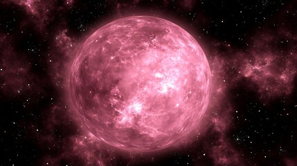 Poster - Crimson Cosmic Sphere Amidst Nebulous Realms A Stellar Celestial Body Radiating Deep in the Galaxy