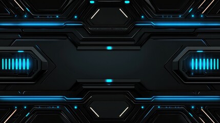 Fototapete - Futuristic abstract background with glowing blue lines and dark metallic textures suitable for technology themes
