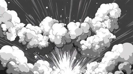 Wall Mural - dynamic explosion illustration showcasing thick clouds and energetic bursts of light.