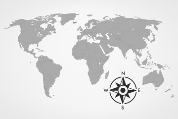 Poster - World map with compass. 3d vector illustration
