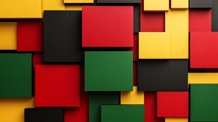 Aufkleber - A vibrant composition of overlapping rectangular shapes in green, black, yellow, and red, creating a dynamic and energetic visual display.