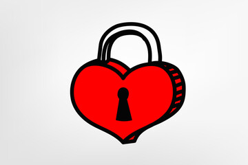 Poster - Red heart lock isolated on white background. vector illustration