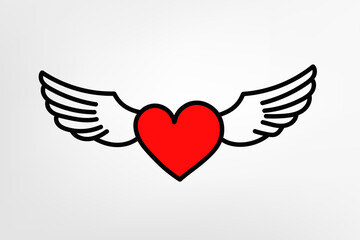 Poster - Red heart with wings isolated on white background. vector illustration
