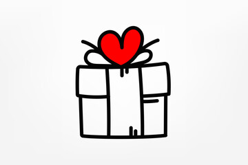 Fototapete - Gift box with red heart. Vector doodle illustration