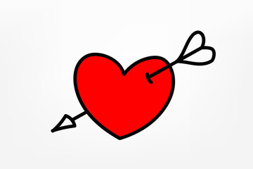 Wall Mural - Red heart with arrow. Vector doodle illustration