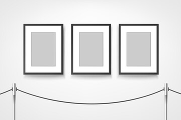 Poster - Three portrait frames in white interior. 3d vector mockup