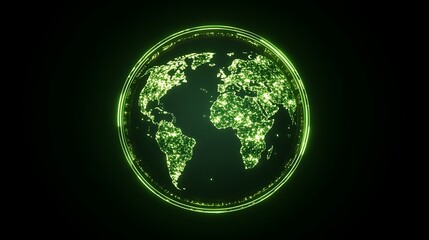 Poster - digital green globe displaying earth and its city lights in a modern style graphic representation