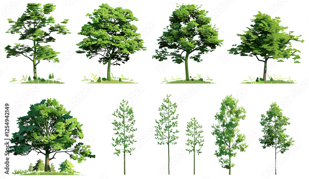Tree Form Stock Green trees vector illustration for landscape clipart, transparent ...