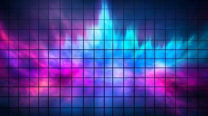 Poster - dynamic spectrum grid illusion with intertwined light patterns creating a captivating ambiance